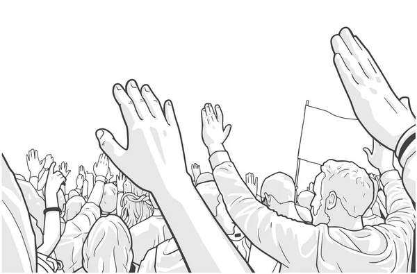 Ілюстрація протесту проти натовпу зі студентами та порожній прапор у чорно-білому — стоковий вектор