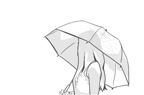 Illustrazione Isolata Della Giovane Donna Che Tiene Ombrello Sotto Pioggia — Vettoriale Stock
