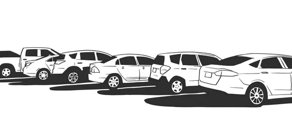 Иллюстрация Припаркованных Автомобилей Черно Белыми — стоковый вектор