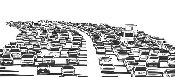 Illustration Rusningstrafik Stopp Motorvägen Svart Och Vitt — Stock vektor