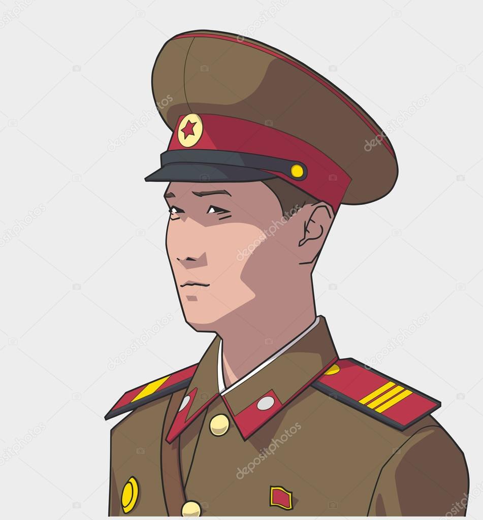 Illustration of north korean soldier wearing uniform