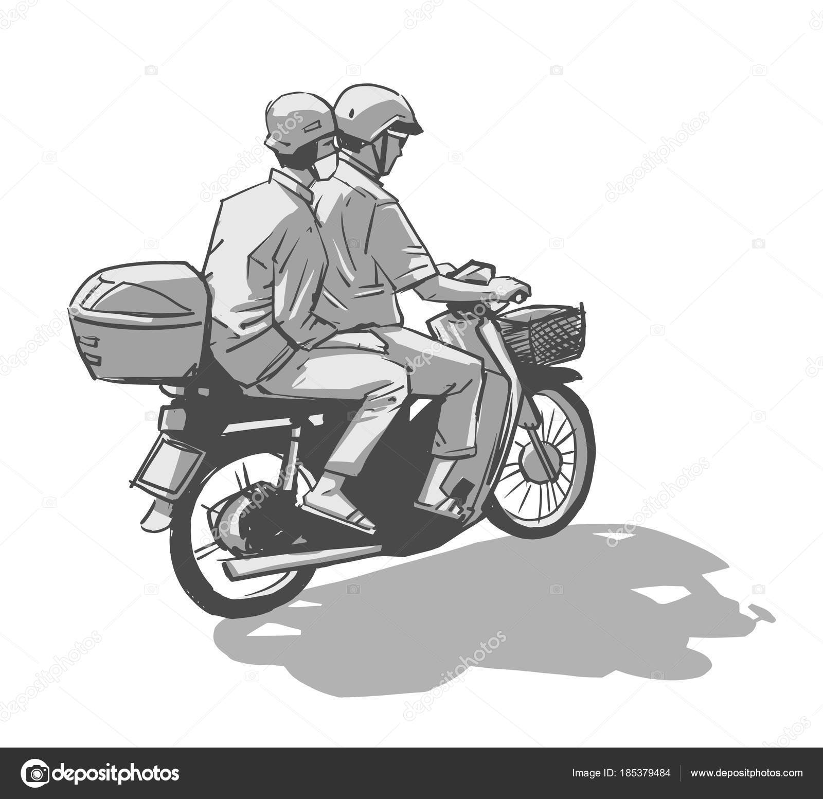 Desenho de homem andando de moto