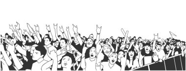 Perspektif içinde konserde tezahürat insan büyük kalabalık stilize çizimi