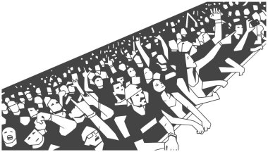 Perspektif içinde konserde tezahürat insan büyük kalabalık stilize çizimi