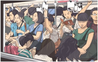 Kalabalık metro, metro sepeti illüstrasyon acele saat