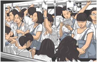 Kalabalık metro, metro sepeti illüstrasyon acele saat