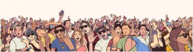 Stilize illüstrasyon festival kalabalık parti ve having fun panorama içinde canlı konser