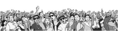 Stilize illüstrasyon festival kalabalık parti ve having fun panorama içinde canlı konser