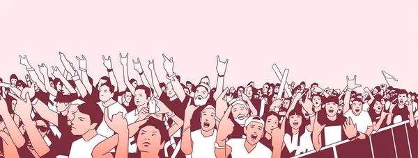 Perspektif içinde konserde tezahürat insan büyük kalabalık stilize çizimi