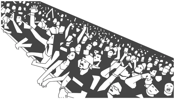 Ilustración Estilizada Gran Multitud Personas Animando Concierto Perspectiva — Vector de stock
