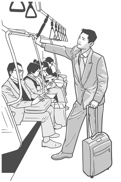 Illustration Trångt Tunnelbana Tunnelbanan Vagn Rusningstrafik — Stock vektor