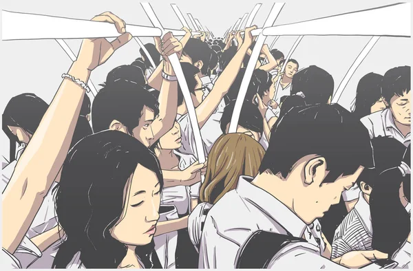 Ilustrasi Dari Metro Yang Ramai Gerobak Bawah Tanah Pada Jam - Stok Vektor