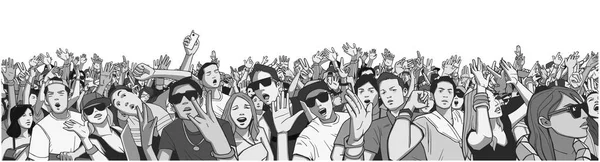 Stylized Illustration Festival Crowd Live Concert Partiying Having Fun Panorama - Stok Vektor