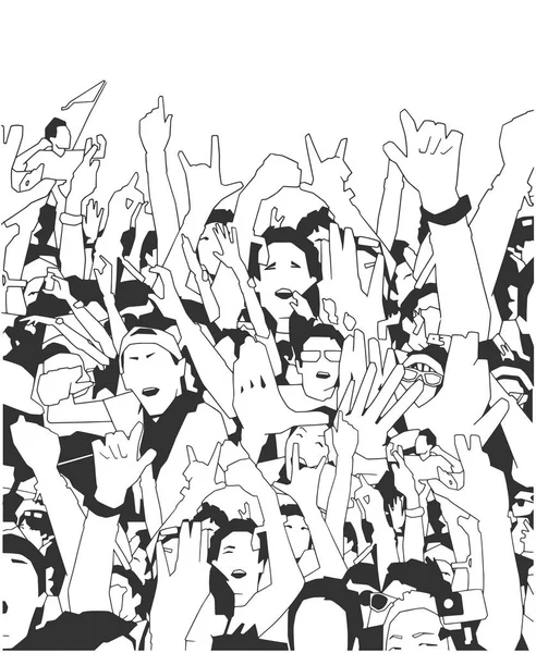 Stilisierte Illustration Hintergrundkunst Von Partygängern Bei Konzerten Mit Erhobenen Händen — Stockvektor
