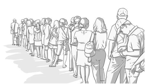 視点でラインに立っている人の群衆の図 — ストックベクタ