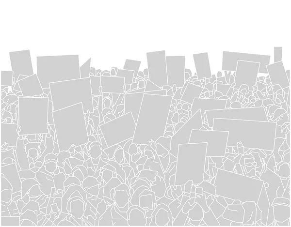 Ilustración Una Gran Multitud Personas Manifestándose Con Carteles Blanco — Vector de stock