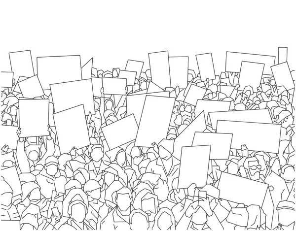 Illustration Une Foule Nombreuse Manifestant Avec Des Panneaux Vierges — Image vectorielle