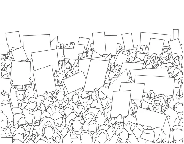 Ilustración Una Gran Multitud Personas Manifestándose Con Carteles Blanco — Vector de stock