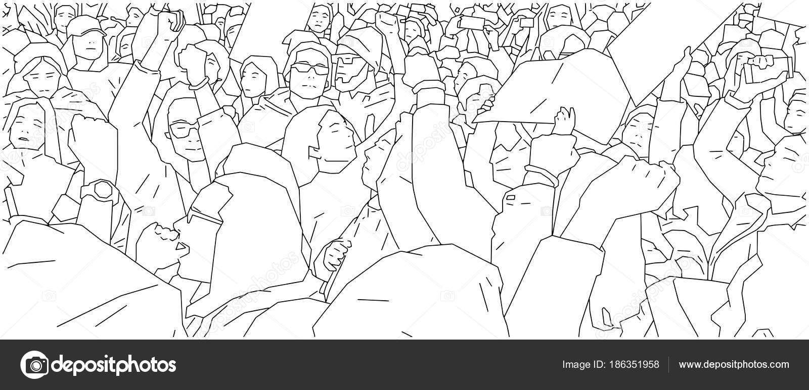 群衆の中に抗議し 白と黒のデモのイラスト ストックベクター C Robzs