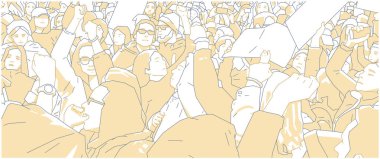 Kalabalık protesto, gösteri renkli çizimi