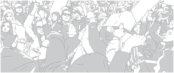 Illustratie Van Publiek Protest Demonstratie Zwart Wit — Stockvector