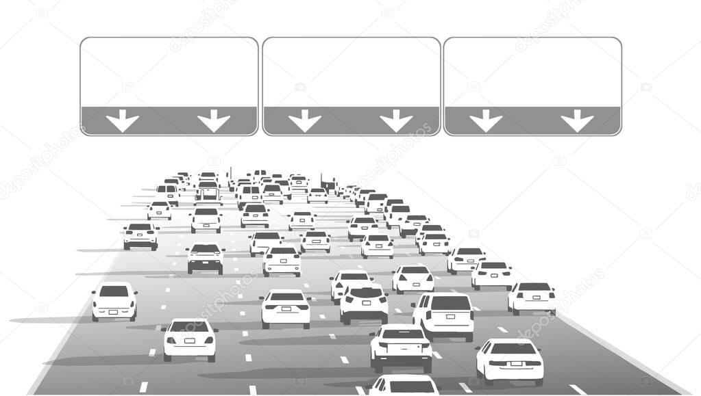 Illustration of freeway highway motorway traffic with blank signs