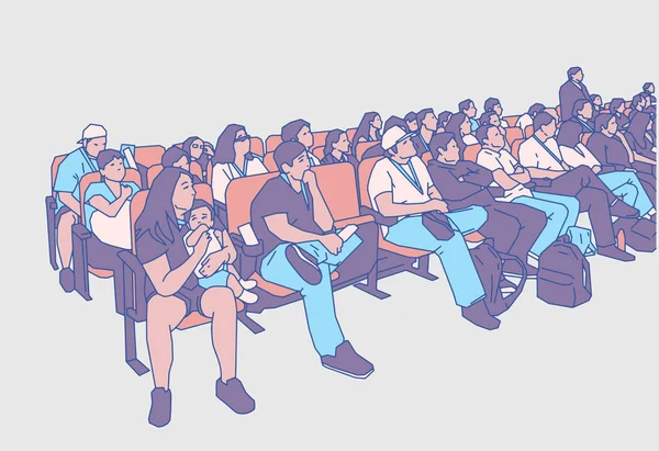 Ilustración Multitud Teather Película Viendo Disfrutando Del Espectáculo — Archivo Imágenes Vectoriales