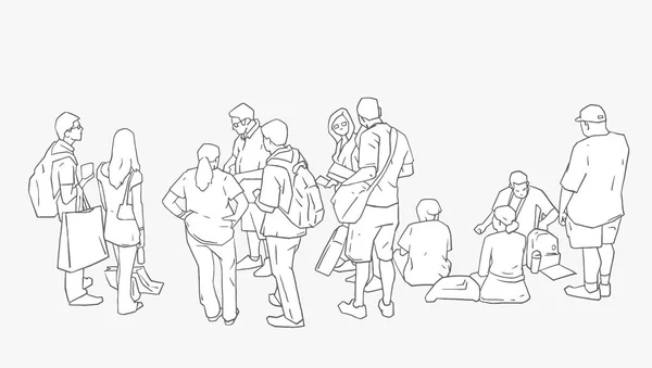 Ilustración Personas Esperando Pie Sentadas Fila — Vector de stock