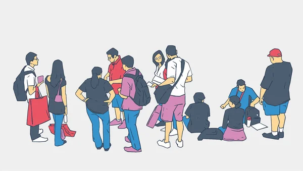 排队等候站的人的插图 — 图库矢量图片