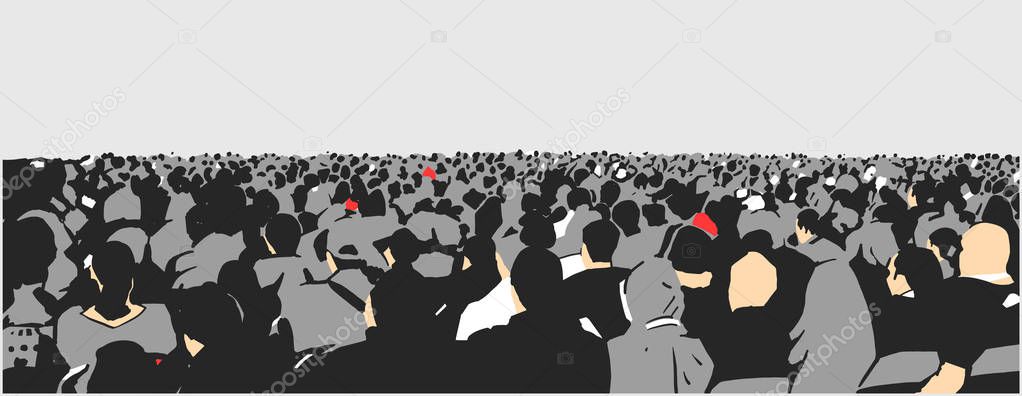 Illustration of large sitting audience in color