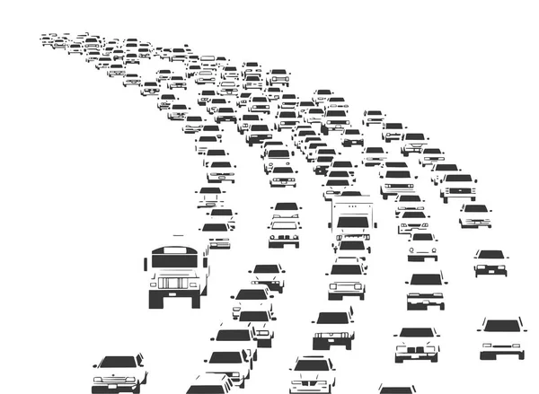 Εικονογράφηση Ώρα Κυκλοφοριακής Μαρμελάδα Στον Αυτοκινητόδρομο Μαύρο Και Άσπρο — Διανυσματικό Αρχείο