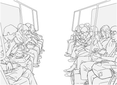 İllüstrasyon insan kullanarak toplu taşıma, tren, metro, metro