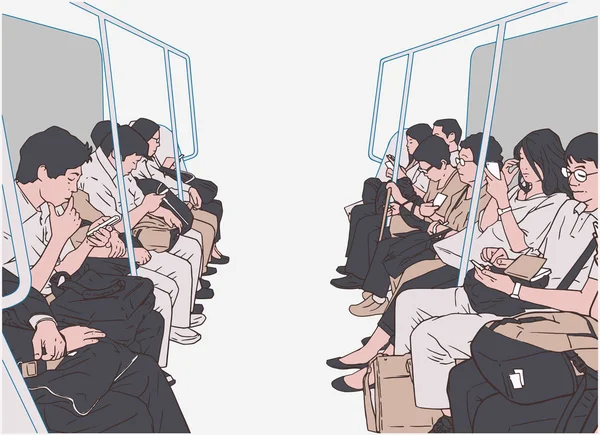 Illustration Personnes Utilisant Les Transports Commun Train Métro Métro — Image vectorielle