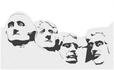 Rushmore Dağı Ulusal Anıtı çizimde siyah ve beyaz
