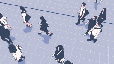 Kentsel toplu taşıma peronda yürüyen insanlar commuters çizimi