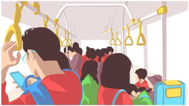 İllüstrasyon insan kullanarak ulaşım, otobüs, tren, metro, metro