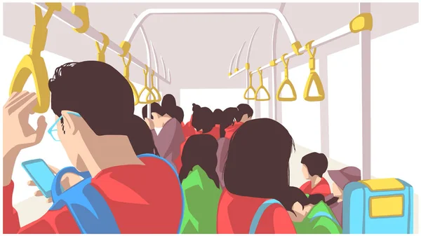 Ilustração Pessoas Usando Transportes Públicos Ônibus Trem Metrô Metrô — Vetor de Stock