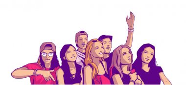 Canlı konser festival partide tezahürat gençler arkadaş grubu çizimi