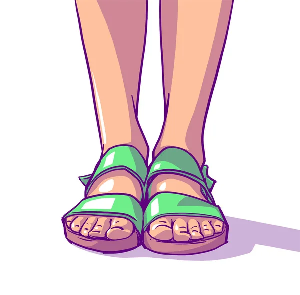 Illustration Eines Jungen Mädchens Sommersandalen — Stockvektor