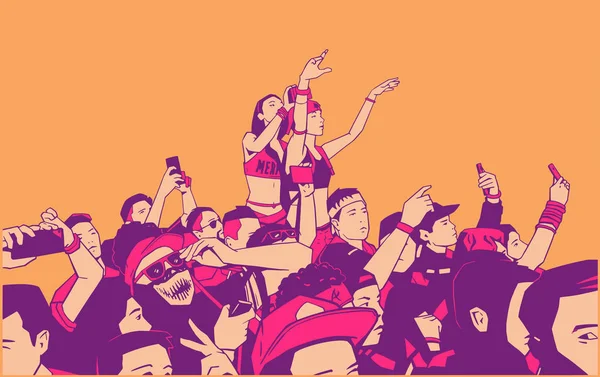 Illustration Une Grande Foule Personnes Applaudissant Fête Festival Les Mains — Image vectorielle