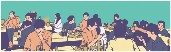 Ilustração Grupo Pessoas Amigos Estudantes Conversa Estudando Bar Bar Restaurante — Vetor de Stock