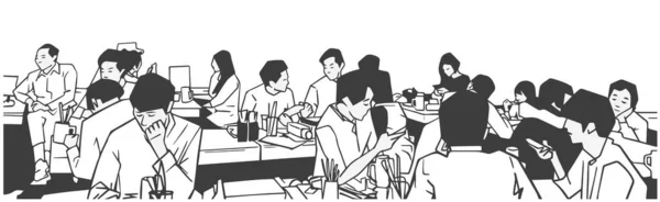 Ilustración Grupo Personas Amigos Estudiantes Conversación Estudiando Pub Bar Restaurante — Vector de stock