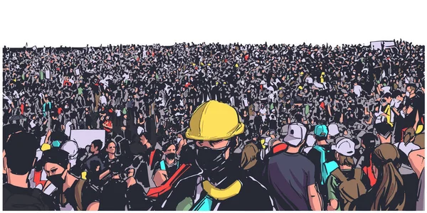 Ilustrasi Kerumunan Yang Melakukan Protes Besar - Stok Vektor