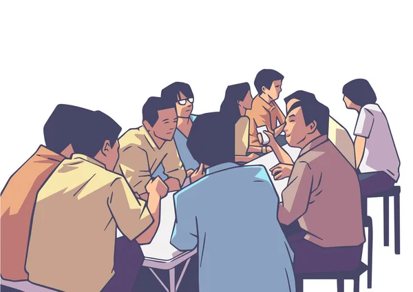 居酒屋で勉強している友達同士の会話のイラスト — ストックベクタ