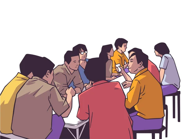 居酒屋で勉強している友達同士の会話のイラスト — ストックベクタ