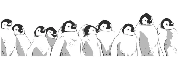 Illustration Jeunes Pingouins Mignons Debout Dans Une Rangée — Image vectorielle