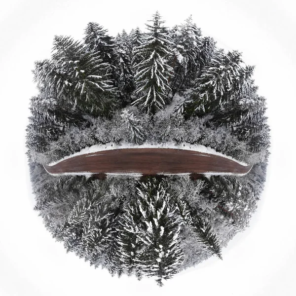 Sfærisk Panorama 360 Kreativ Vinterpano Med Fantastisk Utsikt Trær Snø – stockfoto