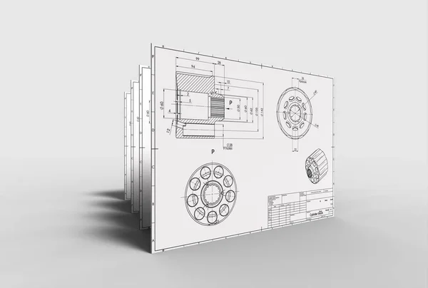 3d illustration of the mechanical drawing with detail — Stock Photo, Image