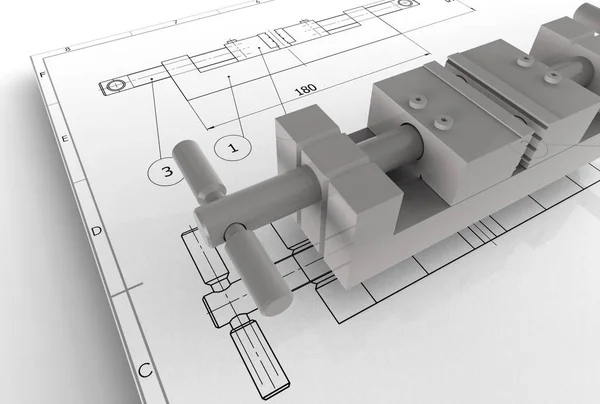 Ilustracja 3D rysunku mechaniczne z wszystko — Zdjęcie stockowe