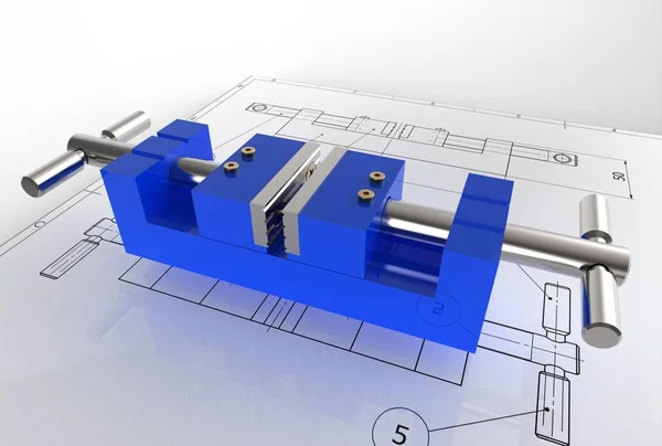 Ilustracja 3D rysunku mechaniczne z wszystko — Zdjęcie stockowe